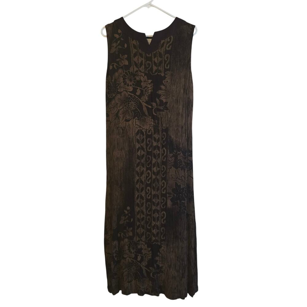 Vintage Norton Mcnaughton brown print crinkle modest dress size large boho